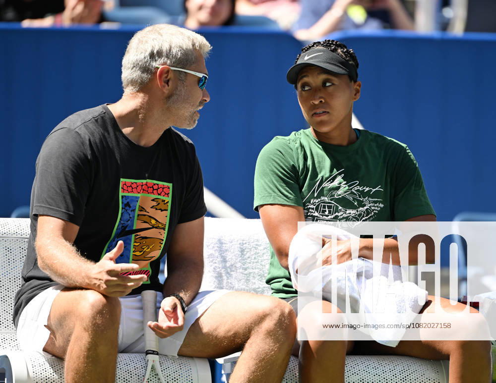 FLUSHING NY- AUGUST 26: Naomi Osaka and her coach Tomasz Wiktorowski are seen on the practice court during the 2026 US Open On Arthur Ashe Stadium at the USTA Billie Jean King National Tennis Center on August 26, 2026 in Flushing Queens.