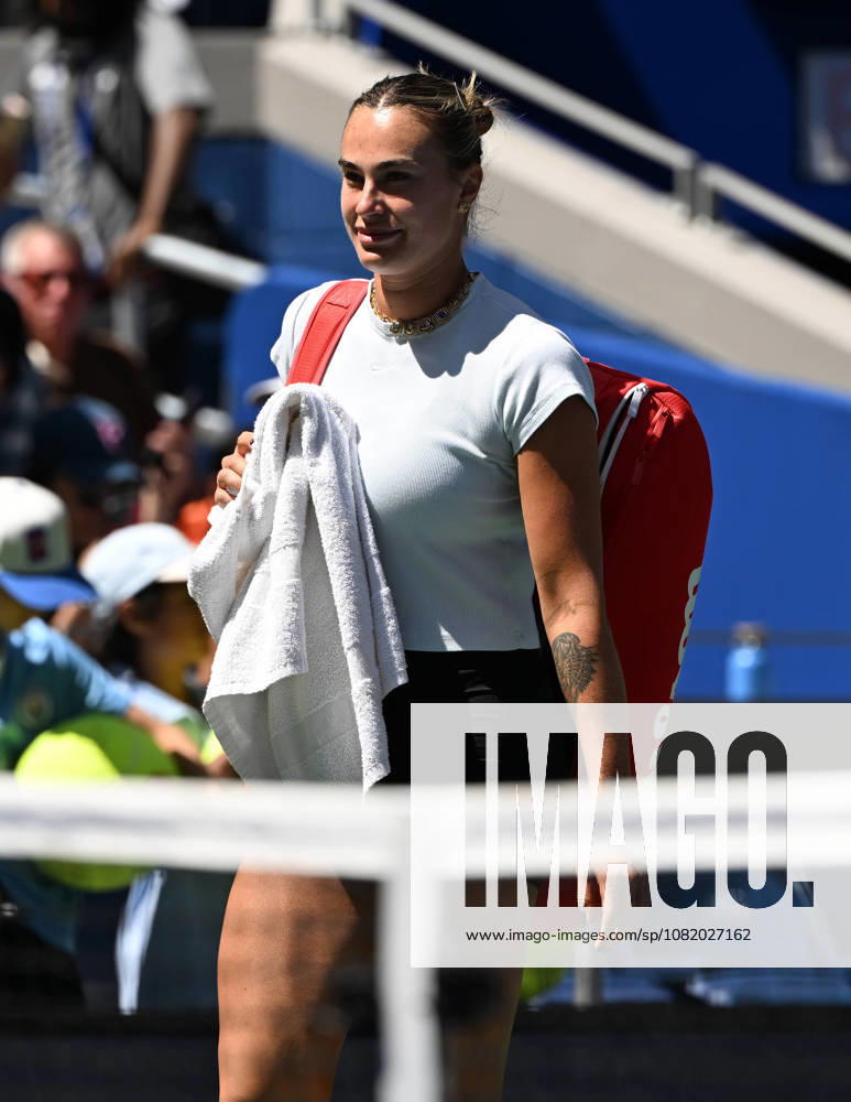 FLUSHING NY- AUGUST 26: Aryna Sabalenka is seen on the practice court during the 2026 US Open On Arthur Ashe Stadium at the USTA Billie Jean King National Tennis Center on August 26, 2026 in Flushing Queens.