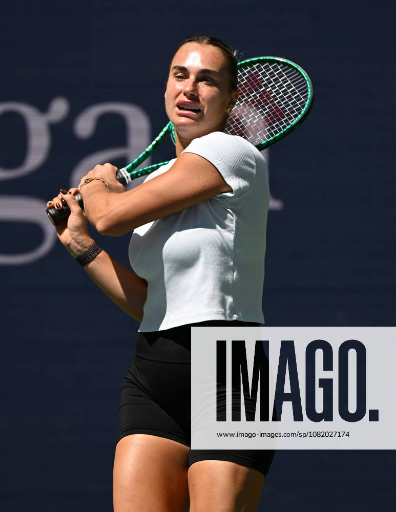 FLUSHING NY- AUGUST 26: Aryna Sabalenka is seen on the practice court during the 2026 US Open On Arthur Ashe Stadium at the USTA Billie Jean King National Tennis Center on August 26, 2026 in Flushing Queens.