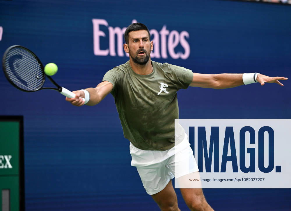 FLUSHING NY- AUGUST 26: Novak Djokovic is seen on the practice court during the 2026 US Open at the USTA Billie Jean King National Tennis Center on August 26, 2026 in Flushing Queens.