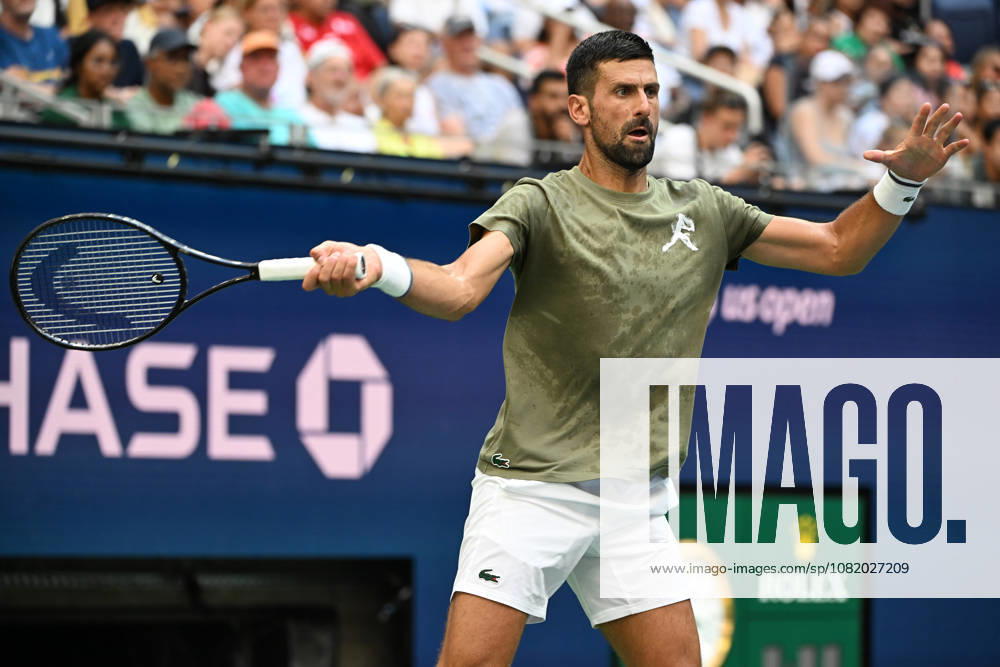 FLUSHING NY- AUGUST 26: Novak Djokovic is seen on the practice court during the 2026 US Open at the USTA Billie Jean King National Tennis Center on August 26, 2026 in Flushing Queens.