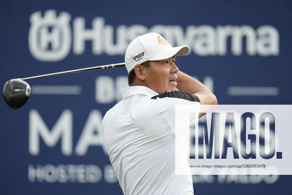 SUTTON COLDFIELD, ENGLAND - AUG 28: Ashun Wu (CHN) plays from the eighteenth tee during the completion of the delayed Round 1 at the 2026 Husqvarna British Masters at The Belfry, Sutton Coalfield on August 28, 2026 in Warwickshire, England The 2026 Husqvarna British Masters