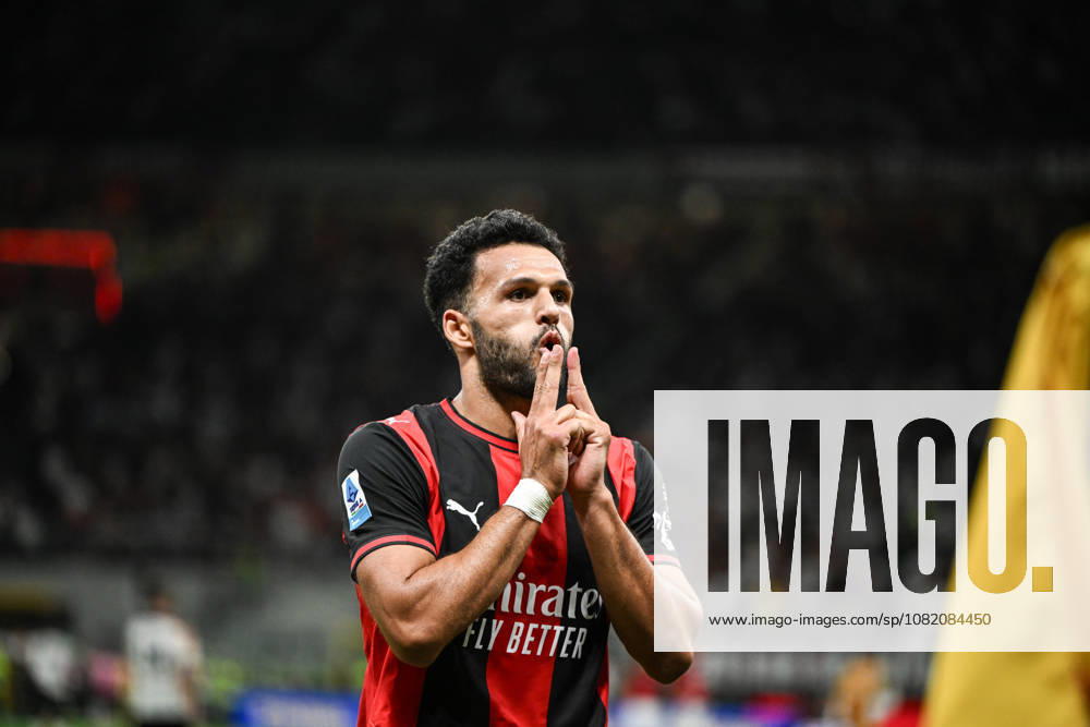 IPA87875664 - Goncalo Ramos of AC Milan celebrating after scoring a goal during the Italian Serie A soccer match between AC Milan and Venezia FC on August 28, 2026, at the Giuseppe Meazza San Siro Stadium in Milan, Italy. Credit: Tiziano Ballabio