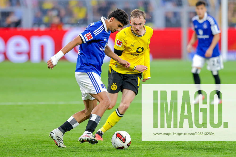 2026.08.29, Fußball, Bundesliga, Borussia Dortmund - Hamburger SV, Signal Iduna Park, 1.Spieltag, Saison 2026 2027: Maximilian Beier (Borussia Dortmund 14) im Zweikampf gegen Martin Adeline (Hamburger SV 5) DFB regulations prohibit any use of photographs as image sequences and or quasi-video. Photo: WilkowskixPressefotoKochx Nordrhein-Westfalen Deutschland