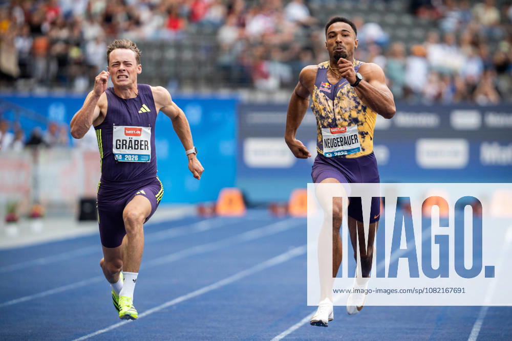 Leo NEUGEBAUER (GER Germany) and Amadeus GRÄBER (GER Germany) competing in the Men 100M Decathlon during the ISTAF at Olympic Stadium on August 30, 2026 in Berlin, Germany.