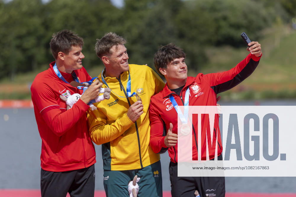 ICF Canoe Sprint and Paracanoe World Championships Adam Varga,Thomas Green,Alex Borucki at the medal ceremony during the 2026 ICF World Championships in Canoe Sprint and Para-canoe in PoznaÅ , Poland, on 30 August 2026. Poznan Poland