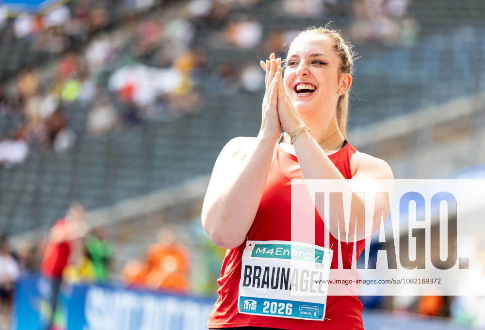ISTAF 2026; Berlin, 30.08.2026 Ausgelassene Freude bei Diskuswerferin Leia BRAUNAGEL (GER Germany); ISTAF Berlin am 30.08.2026 im Olympiastadion in Berlin (Deutschland).