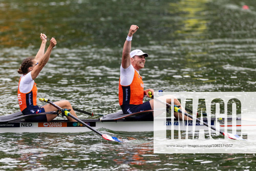 30 Aug 2026 World Rowing Championships AMSTERDAM, NETHERLANDS - AUGUST 30: Roos De Jong and Simon Van Dorp of the Netherlands during 30 Aug 2026 World Rowing Championships at Bosbaan on August 30, 2026 in Amsterdam, Netherlands. Amsterdam Bosbaan Netherlands Content not available for redistribution in The Netherlands directly or indirectly through any third parties.