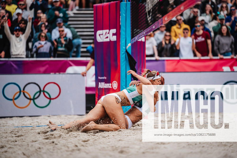 Beachvolleyball Frauen Deuschte Meisterschaft Finale German Beach Championship 30.08.2026 Oben Kim van de Velde Unten Sandra Ittlinger gewinnen das Finale und sind Deutsche Meisterinnen Jubel Dortmund Revierpark Wischlingen Nordrhein-Westfalen Deutschland