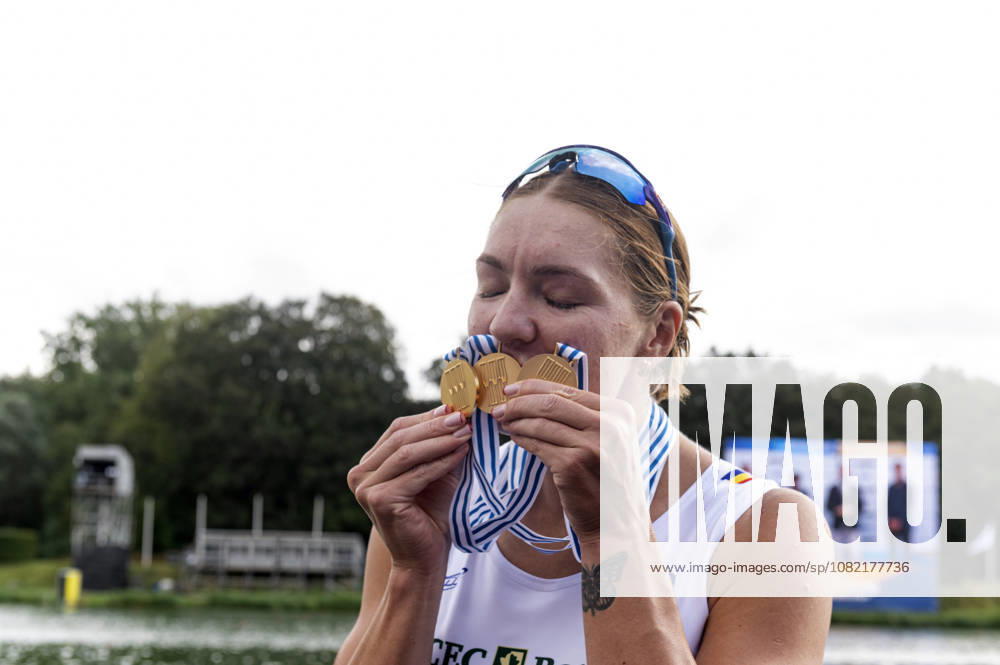 Amsterdam The Netherlands 30th August 2026 2026 World Rowing Championships on the Bosbaan in Amsterdam Adriana Adam (ROU) with her three gold medals, moments after receiving the gold in the womens eight having to rush off to go and win the gold in the mixed eight.