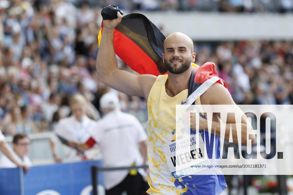 Julian WEBER (GER Germany) celebrates after the javelin throw during the ISTAF at Olympic Stadium on August 30, 2026 in Berlin, Germany. Germany