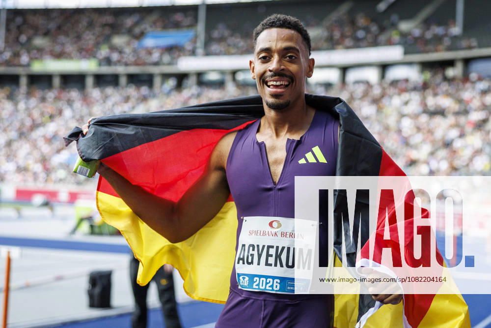 Emil AGYEKUM (GER Germany) reacts after winning the 400m hurdles during the ISTAF at Olympic Stadium on August 30, 2026 in Berlin, Germany. Germany
