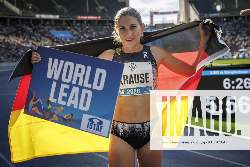Gesa KRAUSE (GER Germany) presents the world lead after the 2000m steeplechase during the ISTAF at Olympic Stadium on August 30, 2026 in Berlin, Germany. Germany