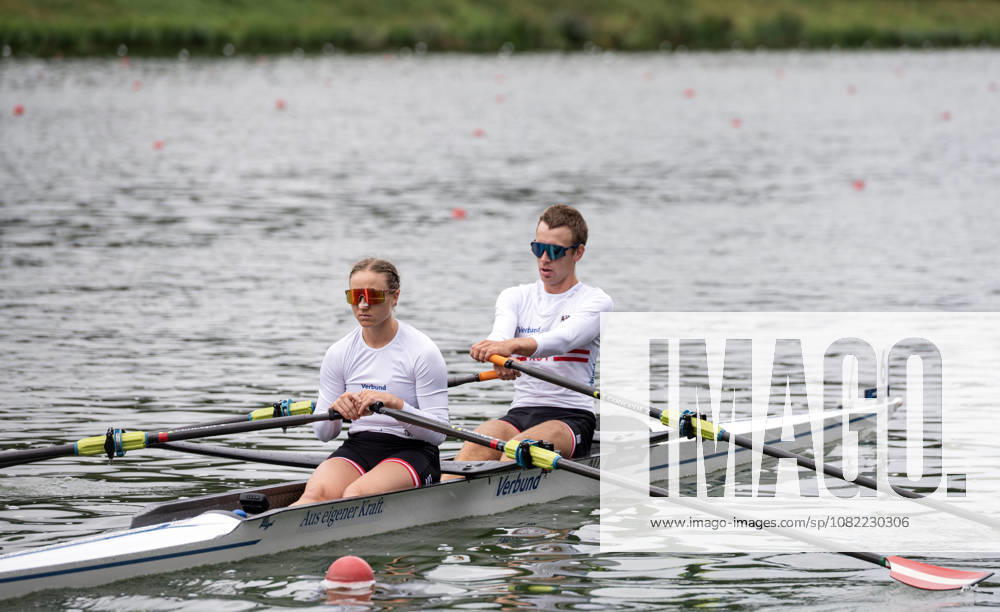 Amsterdam The Netherlands 30th August 2026 2026 World Rowing Championships on the Bosbaan in Amsterdam Mixed Double Sculls Final B (Final) teams make their ways to the start. B Konrad Hultsch S Lara Tiefenthaler (AUT)