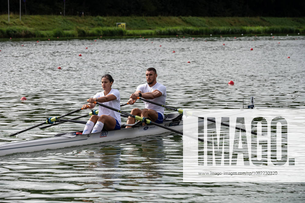 Amsterdam The Netherlands 30th August 2026 2026 World Rowing Championships on the Bosbaan in Amsterdam Mixed Double Sculls Final B (Final) teams make their ways to the start. B Andrei Sebastian Cornea S Andrada-Maria Morosanu (ROU)