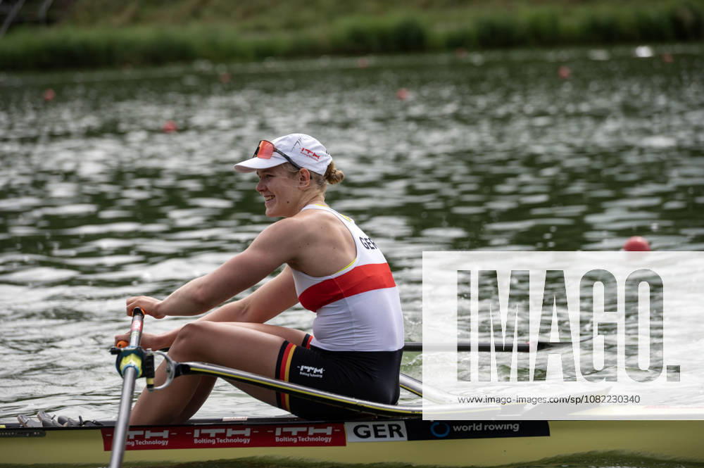Amsterdam The Netherlands 30th August 2026 2026 World Rowing Championships on the Bosbaan in Amsterdam Women s Single Sculls Final B (Final) Alexandra Foester (GER) after winning the B final.