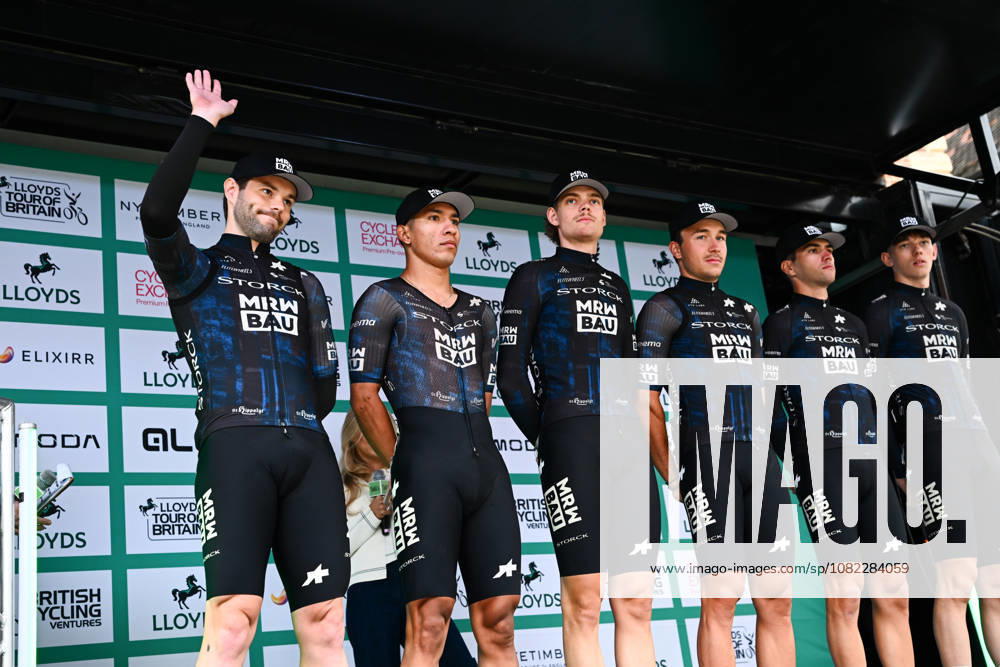 2026 Lloyds Tour of Britain Men Picture by Simon Wilkinson SWpix.com - 02 09 2026 - Cycling - UCI ProSeries - 2026 Lloyds Tour of Britain Men - Stage 1: Lincoln to Lincoln (182.5km) - Matthew Walls, Edgar Cadena Martinez, Alvaro Sagrado Perez, Noé Ury, Robin Kull, Jakob Neumann (Team Storck - MRW Bau)