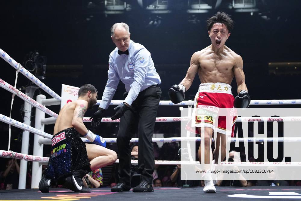 Boxing: WBA minimumweight title match Japanese boxer Takeshi Ishii (R) celebrates after knocking out Wilfredo Mendez of Puerto Rico in the first round of their WBA minimumweight world title match at Yokohama Buntai in Yokohama, near Tokyo, on Sept. 2, 2026. Ishii rewrote Naoya Inoue s record for the fastest knockout by a Japanese male boxer in a world title bout. A14AA0005627031P