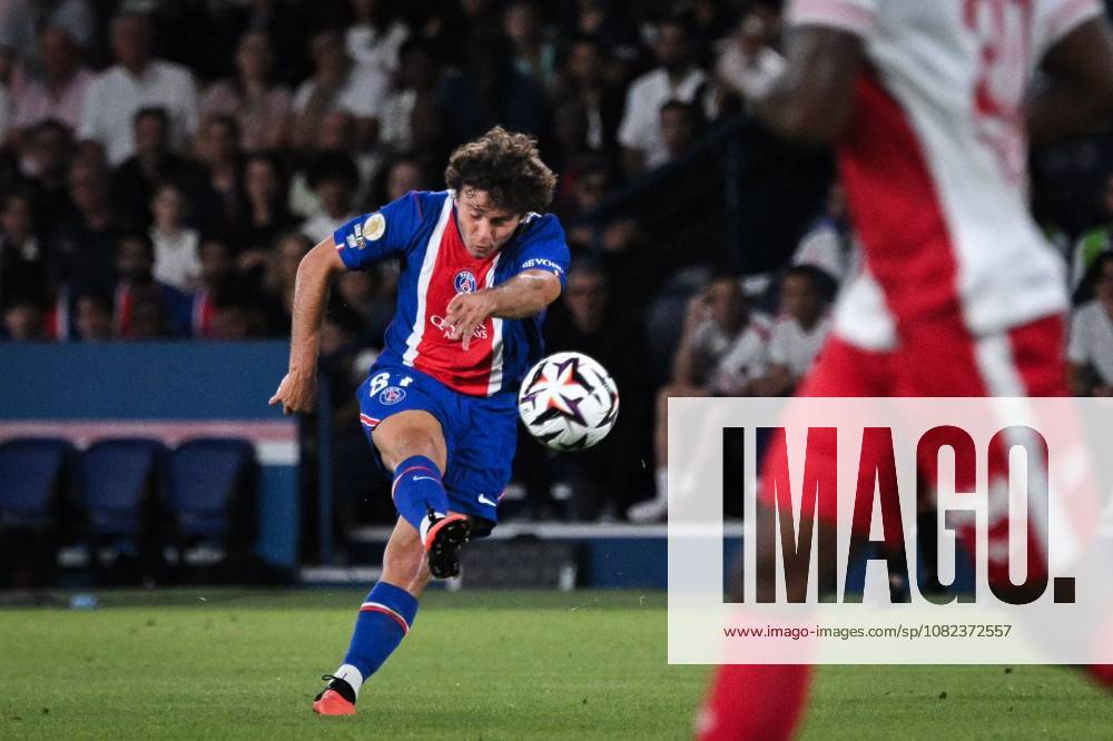 Ligue 1 PSG vs AS Monaco PARIS, FRANCE - SEPTEMBER 4, 2026: Paris Saint-Germains midfielder Joao Neves kicks the ball during the French L1 football match between Paris Saint-Germain and AS Monaco at the Parc des Princes stadium in Paris on September 4, 2026. Paris ÃŽle-de-France France