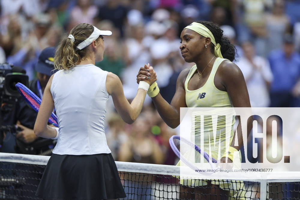 US Open tennis tournament - Day 7 Coco Gauff of the US (R) and Cristina Bucsa of Spain (L) shake hands at the net after their game for the Womens Singles round 3 of the US Open Tennis Championships at the USTA Billie Jean King National Tennis Center in Flushing Meadows, New York, USA, 05 September 2026. The 2026 US Open tournament runs from 23 August through 13 September. FLUSHING MEADOWS NEW YORK United States