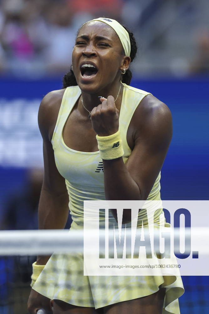 US Open tennis tournament - Day 7 Coco Gauff of the US reacts to winning a match against Cristina Bucsa of Spain during the Womens Singles round 3 of the US Open Tennis Championships at the USTA Billie Jean King National Tennis Center in Flushing Meadows, New York, USA, 05 September 2026. The 2026 US Open tournament runs from 23 August through 13 September. FLUSHING MEADOWS NEW YORK United States