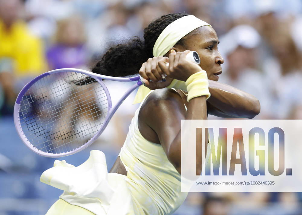 Coco Gauff returns a ball to Cristina Bucsa of Spain before defeating her in straight sets in Arthur Ashe Stadium in the 3rd round at the 2026 US Open Tennis Championship at the USTA Billie Jean King National Tennis Center in New York City on Saturday, September 5, 2026. NYP20260905104 JOHNxANGELILLO