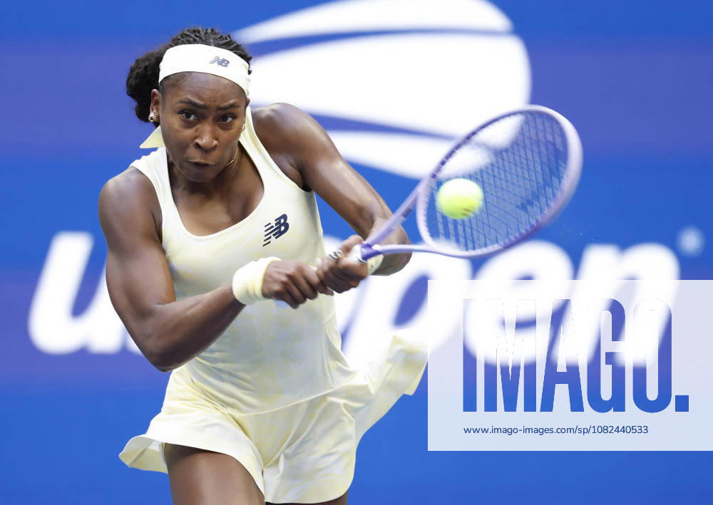 Coco Gauff returns a ball to Cristina Bucsa of Spain before defeating her in straight sets in Arthur Ashe Stadium in the 3rd round at the 2026 US Open Tennis Championship at the USTA Billie Jean King National Tennis Center in New York City on Saturday, September 5, 2026. NYP20260905101 JOHNxANGELILLO