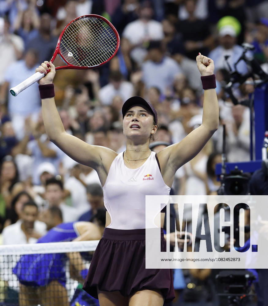 Iva Jovic celebrates after match point defeating Alexandra Eala of the Philippines in 3 sets in Arthur Ashe Stadium in the 3rd round at the 2026 US Open Tennis Championship at the USTA Billie Jean King National Tennis Center in New York City on Saturday, September 5, 2026. NYP20260905134 JOHNxANGELILLO