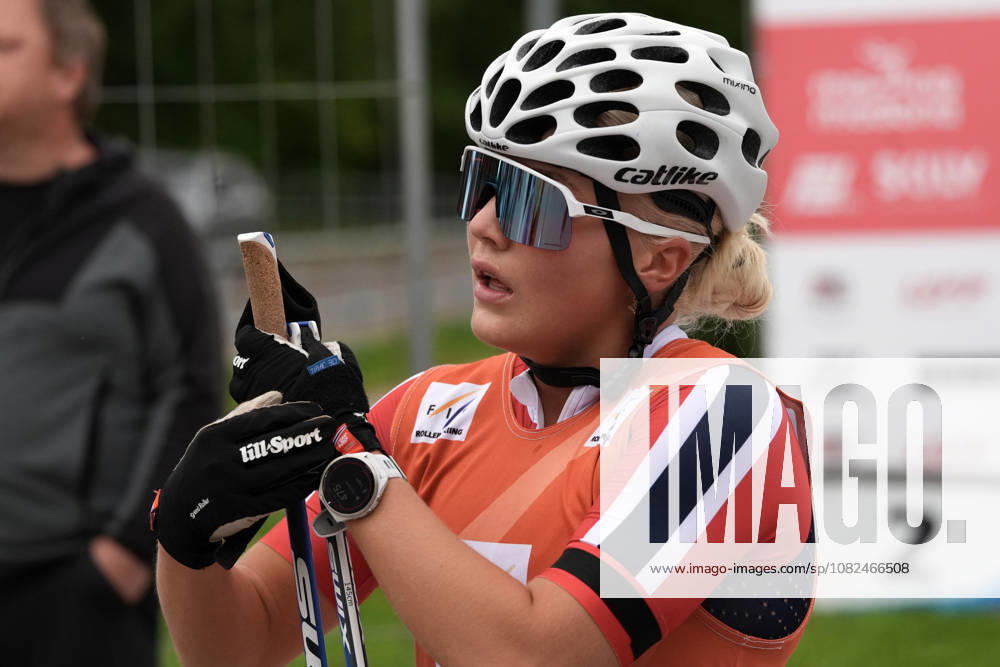 Emilie Ruud Lia of Norway reacts after the Junior Women mass start race of the FIS Rollerski World Championships 2026 in Madona, Latvia, on September 6, 2026. Madona Latvia