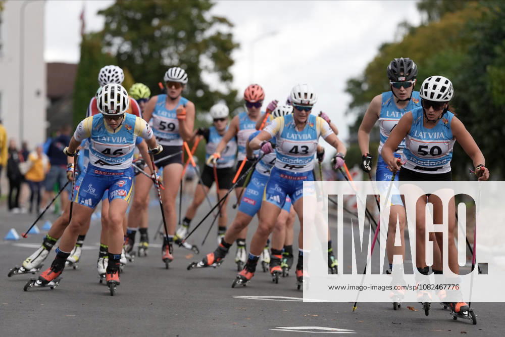 Emilia Eriksson of Sweden, Kajsa Ekenberg of Sweden and Magdalena Kobielusz of Poland competes during the Women mass start race of the FIS Rollerski World Championships 2026 in Madona, Latvia, on September 6, 2026. Madona Latvia