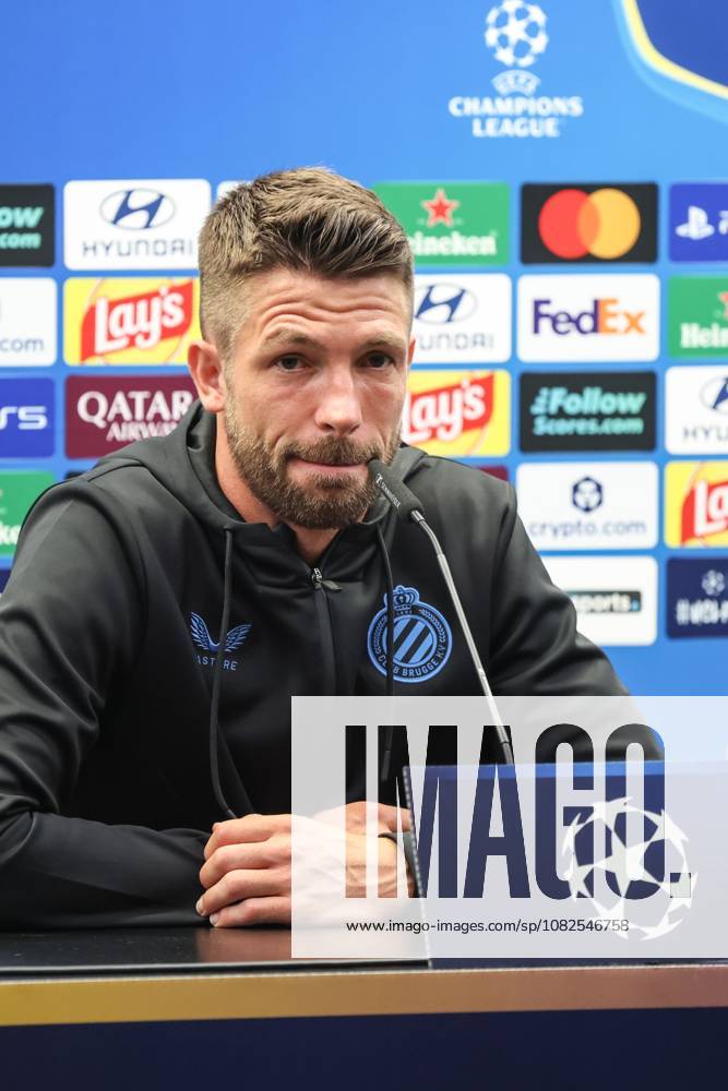 Club s Brandon Mechele is pictured during a press conference, PK, Pressekonferenz of Belgian soccer team Club Brugge KV, Monday 7 September 2026 in Knokke-Heist. Club is preparing for the first game in the UEFA Champions League league phase against English Aston Villa FC tomorrow. BRUNOxFAHY x185547941x