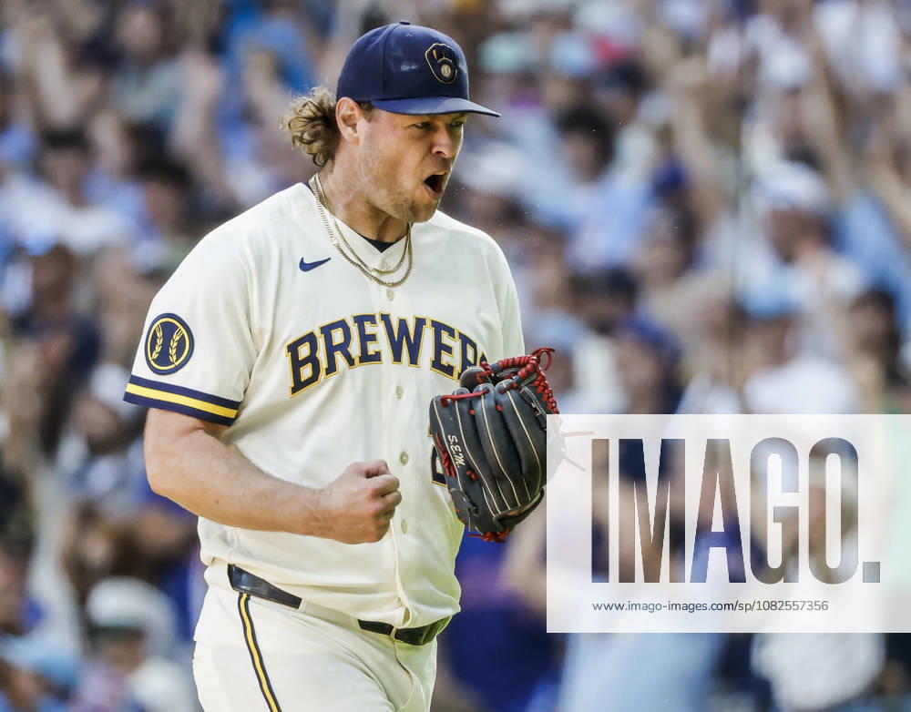 Milwaukee Brewers closing pitcher Trevor Megill reacts after the final out in the ninth inning of the MLB, Baseball Herren, USA game between the Chicago Cubs and the Milwaukee Brewers at American Family Field in Milwaukee, Wisconsin on Monday, September 7, 2026. The Brewers defeated the Cubs 4-3. MIL20260907835 TANNENxMAURY