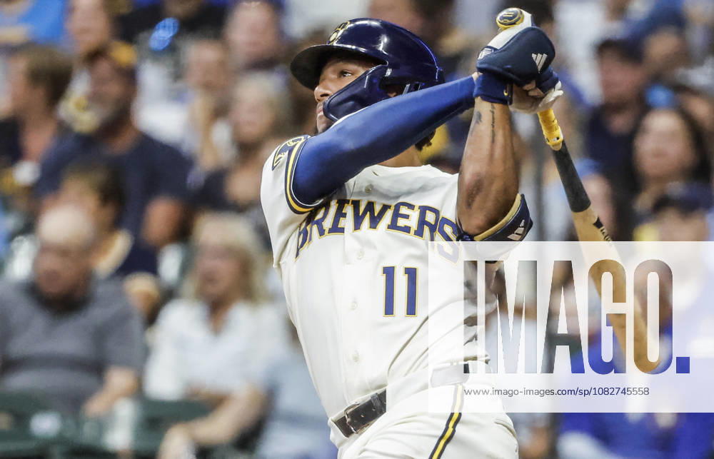 Milwaukee Brewers left fielder Jackson Chourio hits a home run in the second inning of the MLB, Baseball Herren, USA game between the Chicago Cubs and the Milwaukee Brewers at American Family Field in Milwaukee, Wisconsin on Wednesday, September 9, 2026. MIL20260909810 TANNENxMAURY
