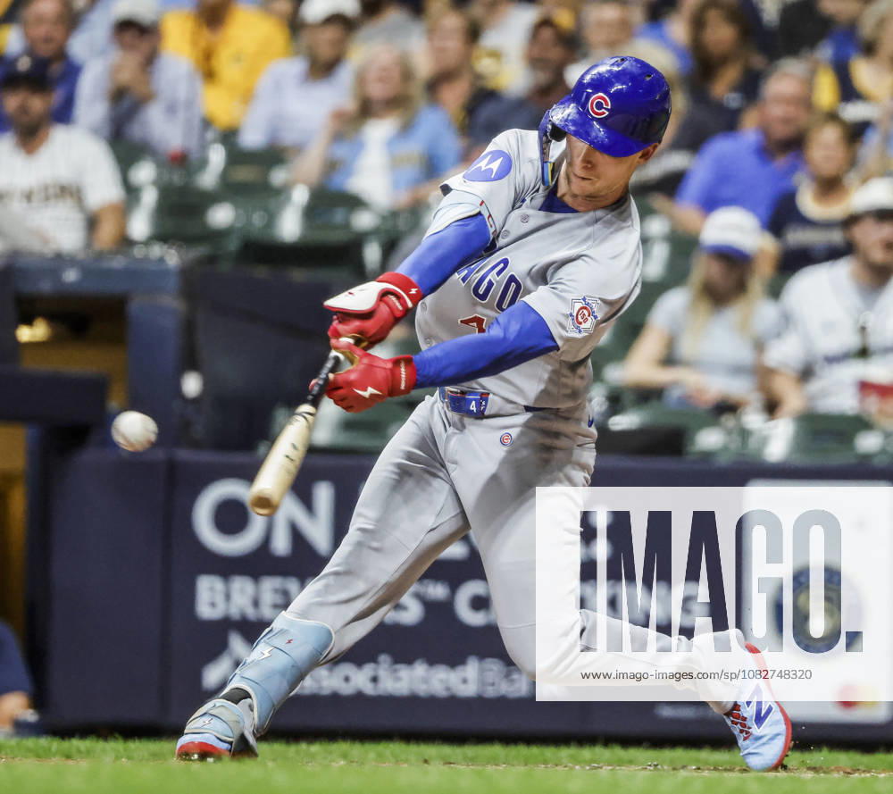 Chicago Cubs center fielder Pete Crow-Armstrong hits a single in the fourth inning of the MLB, Baseball Herren, USA game between the Chicago Cubs and the Milwaukee Brewers at American Family Field in Milwaukee, Wisconsin on Wednesday, September 9, 2026. MIL20260909819 TANNENxMAURY