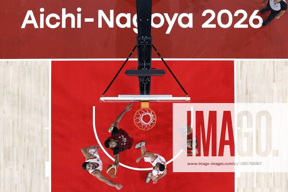 Asian Games: Basketball Players from Qatar and Iran compete in a men s basketball game at the Asian Games at Aichi International Arena in Nagoya, central Japan, on Sept. 10, 2026, as competition gets under way ahead of the Sept. 14 opening ceremony. A14AA0005627379P