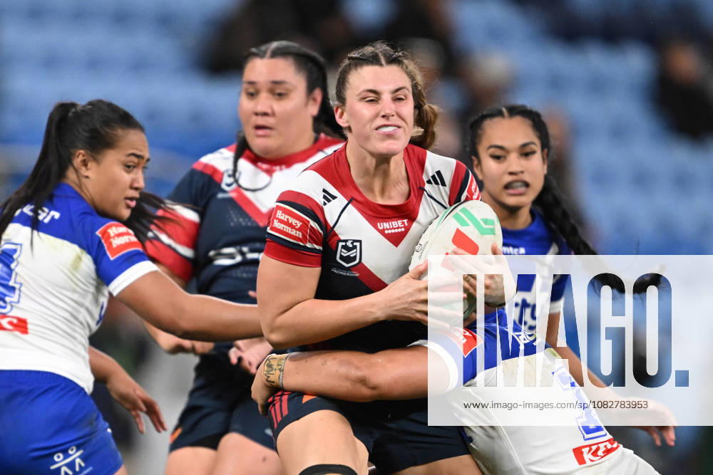 NRLW ROOSTERS BULLDOGS, Jessica Sergis of the Roosters is tackled by Shanthie Lui of the Bulldogs during the NRLW Round 11 match between the Sydney Roosters and the Canterbury-Bankstown Bulldogs at Allianz Stadium in Sydney, Thursday, September 10, 2026. ( NO ARCHIVING, SYDNEY NEW SOUTH WALES AUSTRALIA ALLIANZ STADIUM