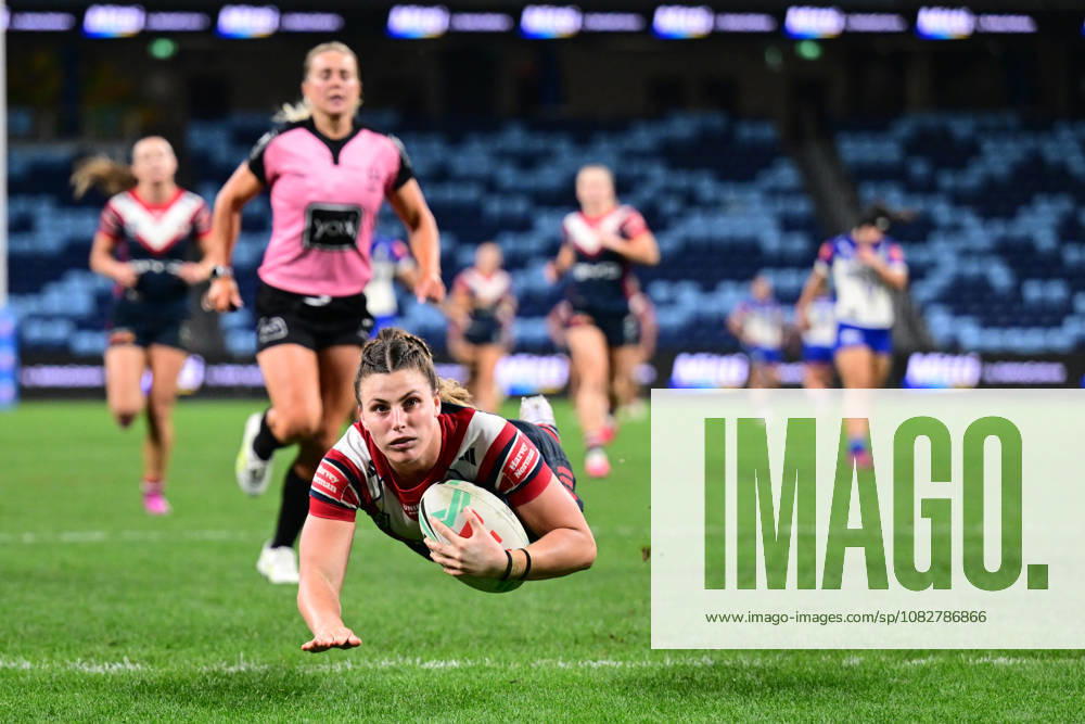 NRLW ROOSTERS BULLDOGS, Jessica Sergis of the Roosters scores a try during the NRLW Round 11 match between the Sydney Roosters and the Canterbury-Bankstown Bulldogs at Allianz Stadium in Sydney, Thursday, September 10, 2026. ( NO ARCHIVING, SYDNEY NEW SOUTH WALES AUSTRALIA WIN STADIUM