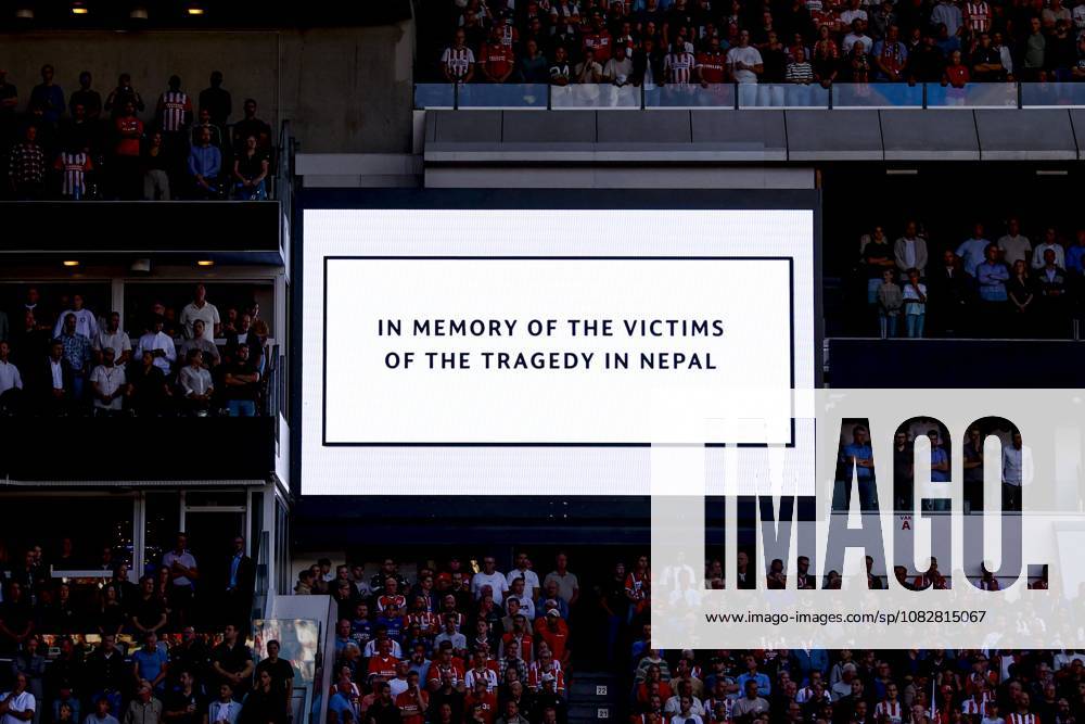 EINDHOVEN - A memorial message for the victims of the tragedy in Nepal will be shown on the big screen before the UEFA Champions League match between PSV Eindhoven and Shakhtar Donetsk at the Philips Stadium on September 10, 2026, in Eindhoven, the Netherlands. MARCEL TER BALS ANP UEFA Champions League 2026 27 ANPxSportx xMarcelxterxBalsxIVx 567913453 originalFilename: 567913453