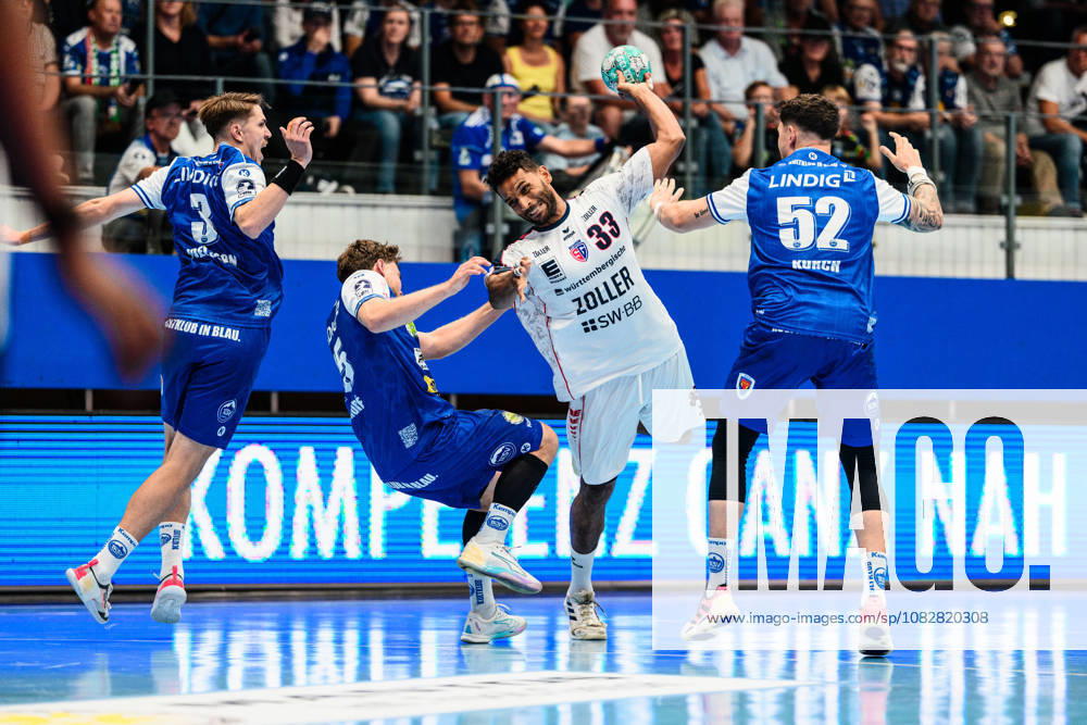 Djibril MBengue (SG BBM Bietigheim, 33) kommt nicht durch bei David More (ThSV Eisenach, 15) un Justin Kurch (ThSV Eisenach, 52). Oskar Joelsson (ThSV Eisenach, 03) GER, ThSV Eisenach gegen SG BBM Bietigheim, 1. Opel Handballbundesliga, Handball, 4.Spieltag, Saison 2026 2027, 19.00 Uhr, 10.09.2026 GER, ThSV Eisenach gegen SG BBM Bietigheim, 1. Opel Handballbundesliga, Handball, 4.Spieltag, Saison 2026 2027, 19.00 Uhr, 10.09.2026 Eisenach