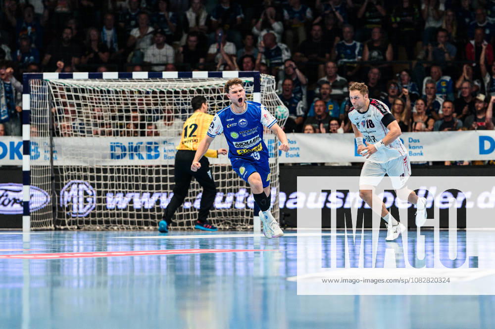David More (ThSV Eisenach, 15) Jubel zum Treffer und dem Ausgleich kurz vor der Halbzeitpause. GER, ThSV Eisenach gegen SG BBM Bietigheim, 1. Opel Handballbundesliga, Handball, 4.Spieltag, Saison 2026 2027, 19.00 Uhr, 10.09.2026 GER, ThSV Eisenach gegen SG BBM Bietigheim, 1. Opel Handballbundesliga, Handball, 4.Spieltag, Saison 2026 2027, 19.00 Uhr, 10.09.2026 Eisenach