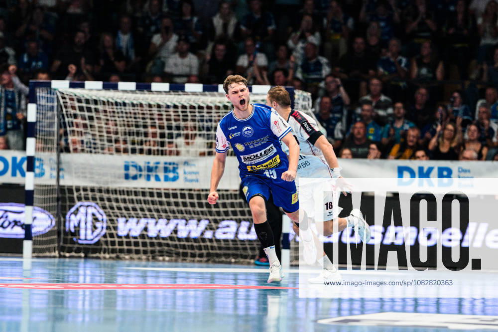 David More (ThSV Eisenach, 15) Jubel zum Treffer und dem Ausgleich kurz vor der Halbzeitpause. GER, ThSV Eisenach gegen SG BBM Bietigheim, 1. Opel Handballbundesliga, Handball, 4.Spieltag, Saison 2026 2027, 19.00 Uhr, 10.09.2026 GER, ThSV Eisenach gegen SG BBM Bietigheim, 1. Opel Handballbundesliga, Handball, 4.Spieltag, Saison 2026 2027, 19.00 Uhr, 10.09.2026 Eisenach