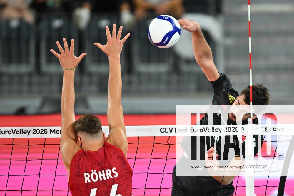 Turkiye v Germany - CEV EuroVolley 2026 Men CLUJ-NAPOCA, ROMANIA - SEPTEMBER 10: Gokcen Yuksel of Turkiye plays during the anthem during the CEV EuroVolley 2026 game between Turkiye and Germany, in Cluj Napoca, Romania on September 10, 2026. Alex Nicodim Anadolu Cluj-napoca Romania. Editorial use only. Please get in touch for any other usage.