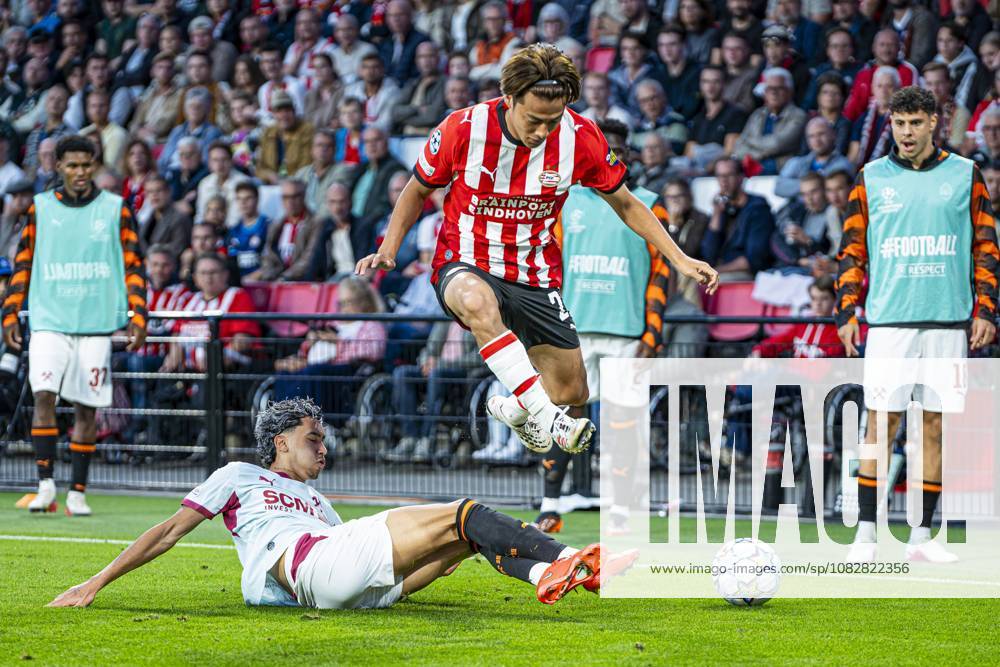 EINDHOVEN - Kodai Sano of PSV Eindhoven battles for possession with Isaque of Shakhtar Donetsk during the UEFA Champions League match between PSV Eindhoven and Shakhtar Donetsk at the Philips Stadium on 10 September 2026 in Eindhoven, the Netherlands. KEVIN SENDERS ANP UEFA Champions League 2026 27 ANPxSportx xMarcelxterxBalsxIVx 567926592 originalFilename: 567926592