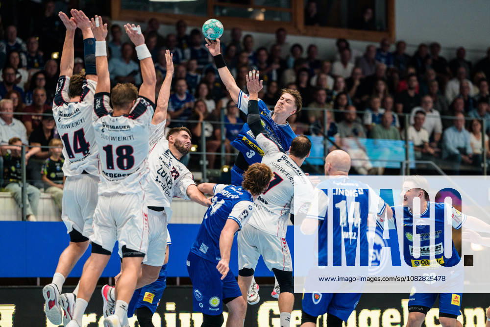 Oskar Joelsson (ThSV Eisenach, 03), Fynn Luca Nicolaus (SG BBM Bietigheim, 14), Fabian Wiederstein (SG BBM Bietigheim, 18), Dominik Claus (SG BBM Bietigheim, 07), Marcus Norrbrink (SG BBM Bietigheim, 23), Peter Walz (ThSV Eisenach, 14), Moritz Ende (ThSV Eisenach, 21), Felix Aellen (ThSV Eisenach, 22) GER, ThSV Eisenach gegen SG BBM Bietigheim, 1. Opel Handballbundesliga, Handball, 4.Spieltag, Saison 2026 2027, 19.00 Uhr, 10.09.2026 GER, ThSV Eisenach gegen SG BBM Bietigheim, 1. Opel Handballbundesliga, Handball, 4.Spieltag, Saison 2026 2027, 19.00 Uhr, 10.09.2026 Eisenach