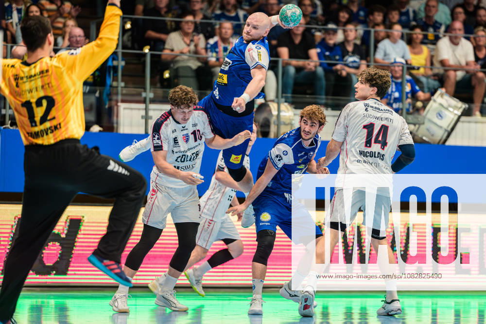 Peter Walz (ThSV Eisenach, 14), Martin Tomovski (SG BBM Bietigheim, 12), Jonas Josef (SG BBM Bietigheim, 10), Fynn Luca Nicolaus (SG BBM Bietigheim, 14), Stephan Seitz (ThSV Eisenach, 44) GER, ThSV Eisenach gegen SG BBM Bietigheim, 1. Opel Handballbundesliga, Handball, 4.Spieltag, Saison 2026 2027, 19.00 Uhr, 10.09.2026 GER, ThSV Eisenach gegen SG BBM Bietigheim, 1. Opel Handballbundesliga, Handball, 4.Spieltag, Saison 2026 2027, 19.00 Uhr, 10.09.2026 Eisenach