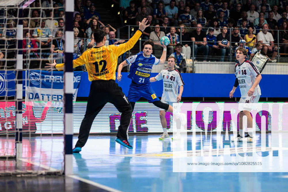 Martin Tomovski (SG BBM Bietigheim, 12), Moritz Ende (ThSV Eisenach, 21), Till Hermann (SG BBM Bietigheim, 41), Fynn Luca Nicolaus (SG BBM Bietigheim, 14) GER, ThSV Eisenach gegen SG BBM Bietigheim, 1. Opel Handballbundesliga, Handball, 4.Spieltag, Saison 2026 2027, 19.00 Uhr, 10.09.2026 GER, ThSV Eisenach gegen SG BBM Bietigheim, 1. Opel Handballbundesliga, Handball, 4.Spieltag, Saison 2026 2027, 19.00 Uhr, 10.09.2026 Eisenach
