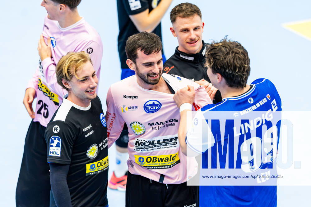 GER, Handball, Maenner, Saison 26 27, Opel 1.Bl, 4.Spieltag, ThSV Eisenach - SG BBM Bietigheim Felix Montebovi (ThSV Eisenach,91), Matija Spikic (ThSV Eisenach,1), Tillman Leu (ThSV Eisenach,99) 99817 Eisenach Werner-Assmann-Halle Am Sportp Thueringen Deutschland