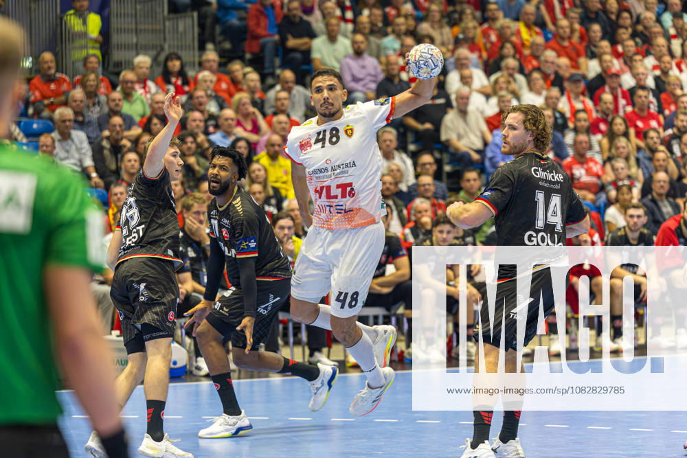 Mohab Abdelhak (HC Vardar 1961, 48) with ball during the EHF Champions League, match between MT Melsungen vs. HC Vardar 1961 at Rothenbach-Halle on September 10, 2026 in Kassel, Germany. Hessen Germany