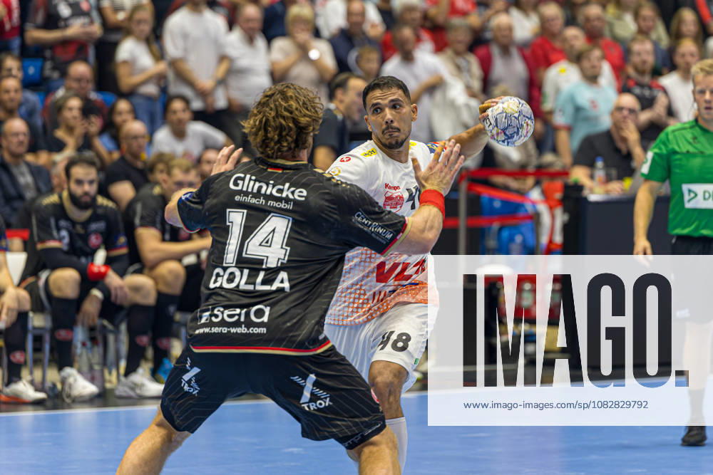 Mohab Abdelhak (HC Vardar 1961, 48) with ball during the EHF Champions League, match between MT Melsungen vs. HC Vardar 1961 at Rothenbach-Halle on September 10, 2026 in Kassel, Germany. Hessen Germany