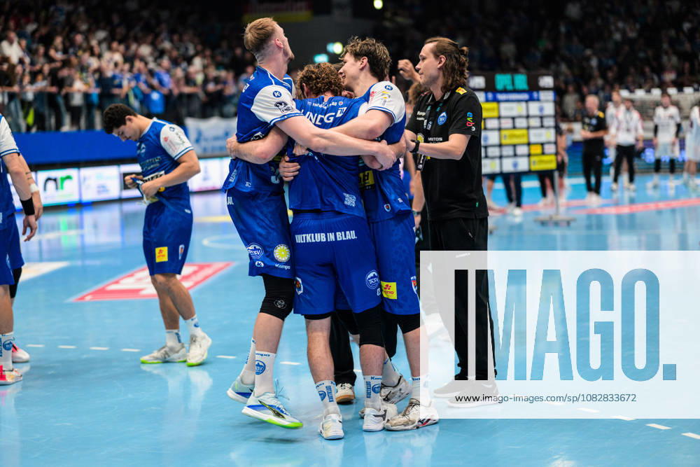 Tillman Leu (ThSV Eisenach, 99), Stephan Seitz (ThSV Eisenach, 44), Dominik Solak (ThSV Eisenach, 30), jubeln nach dem Abpfiff. GER, ThSV Eisenach gegen SG BBM Bietigheim, 1. Opel Handballbundesliga, Handball, 4.Spieltag, Saison 2026 2027, 19.00 Uhr, 10.09.2026 GER, ThSV Eisenach gegen SG BBM Bietigheim, 1. Opel Handballbundesliga, Handball, 4.Spieltag, Saison 2026 2027, 19.00 Uhr, 10.09.2026 Eisenach
